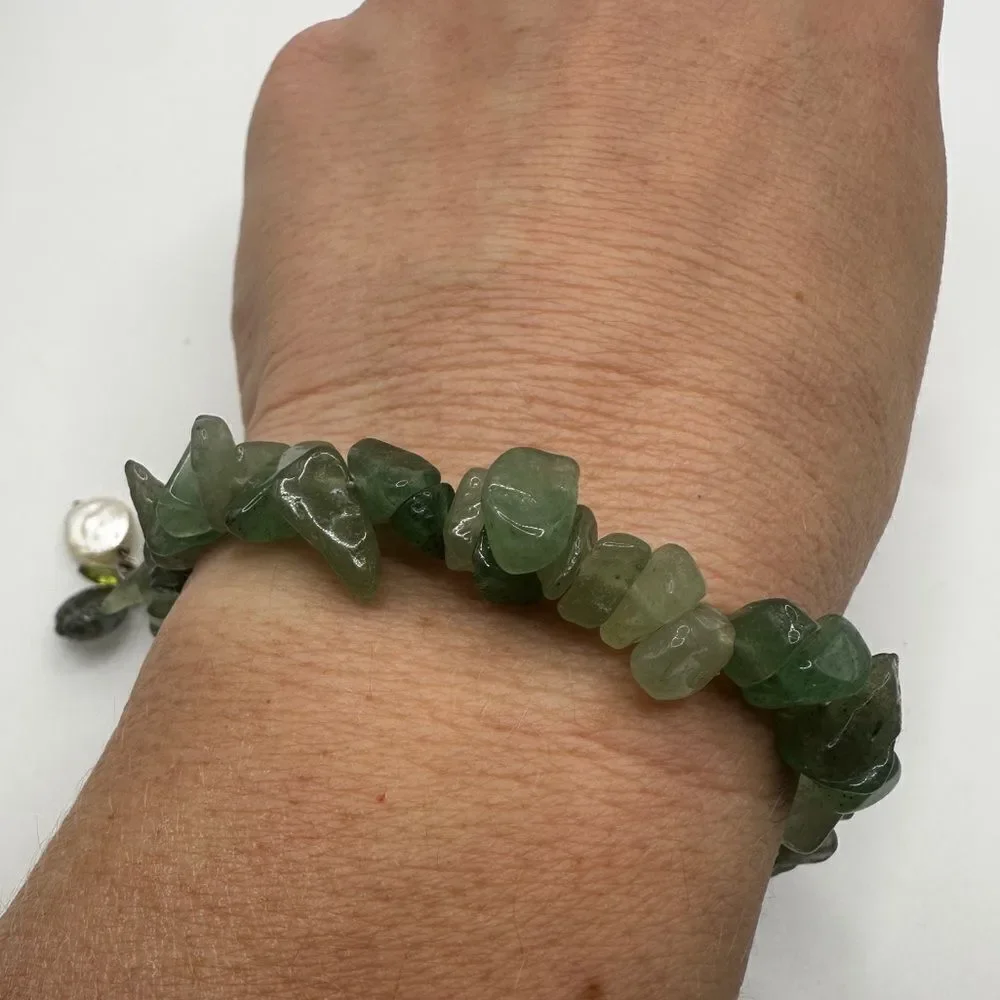 SALE! Genuine aventurine polished chip‎ bracelet with pearl and glass accents!
